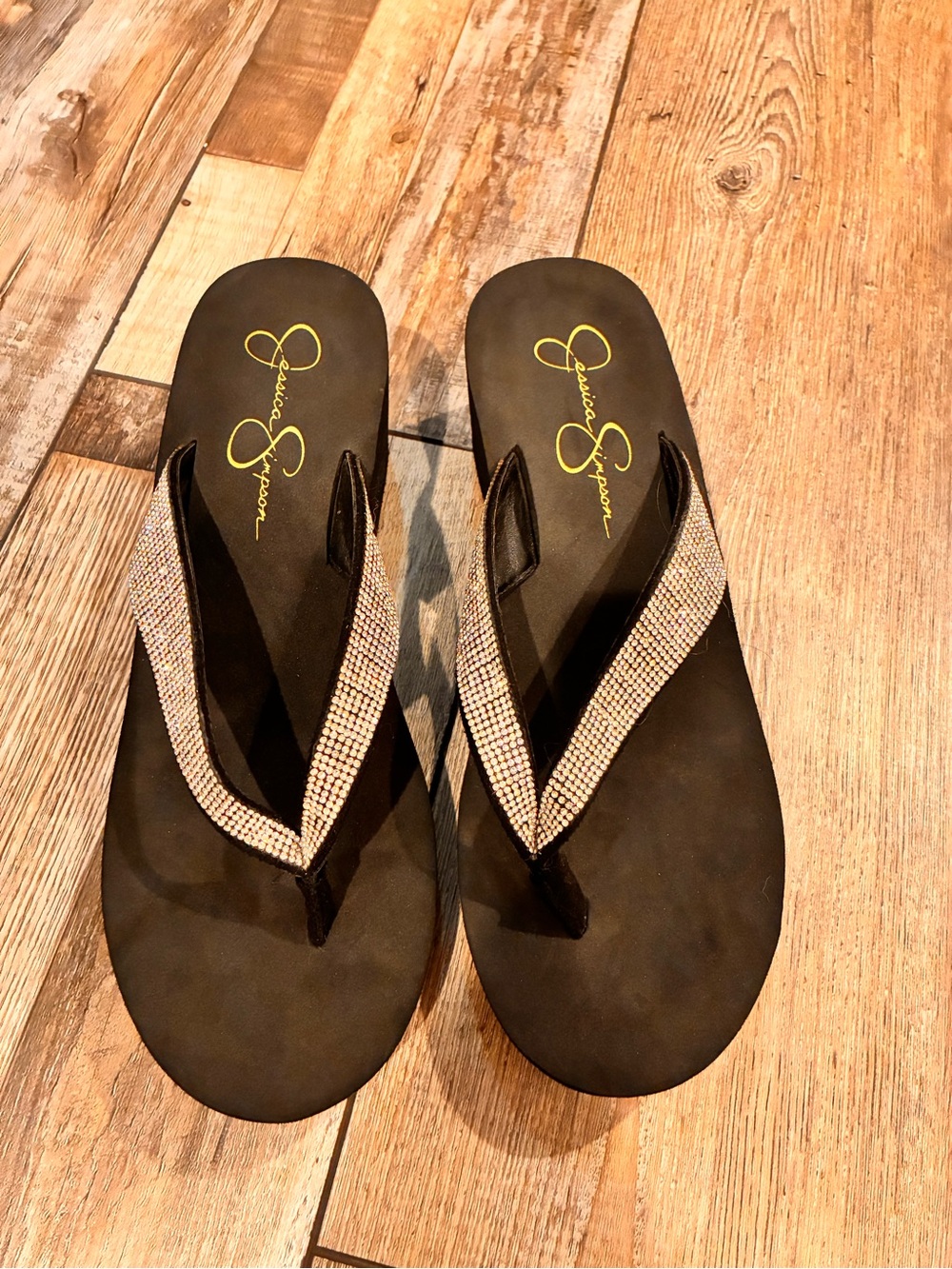 Jessica Simpson Black Rhinestone Flip Flop Sandals